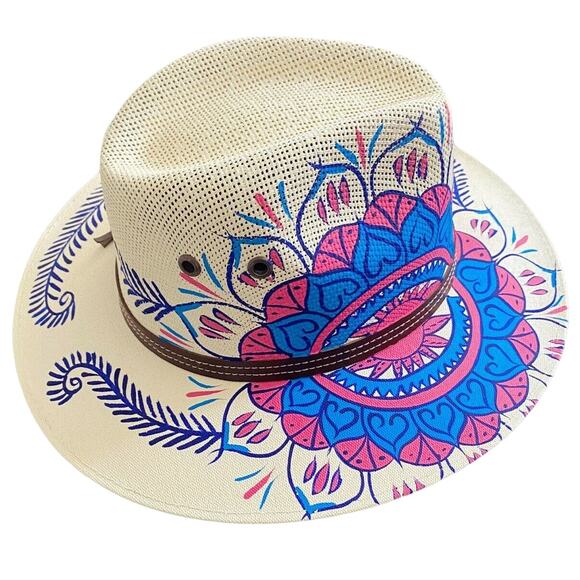 MEXICAN Artisanal Hat HandPainted Fedora Mandala Sombrero Panama Bohemian Medium main image 7